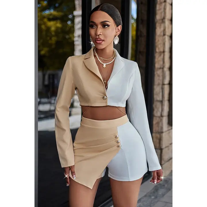 Button Trim Front Open Two Pieces