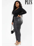 Cargo Pockets leather Skinny Leg Pants