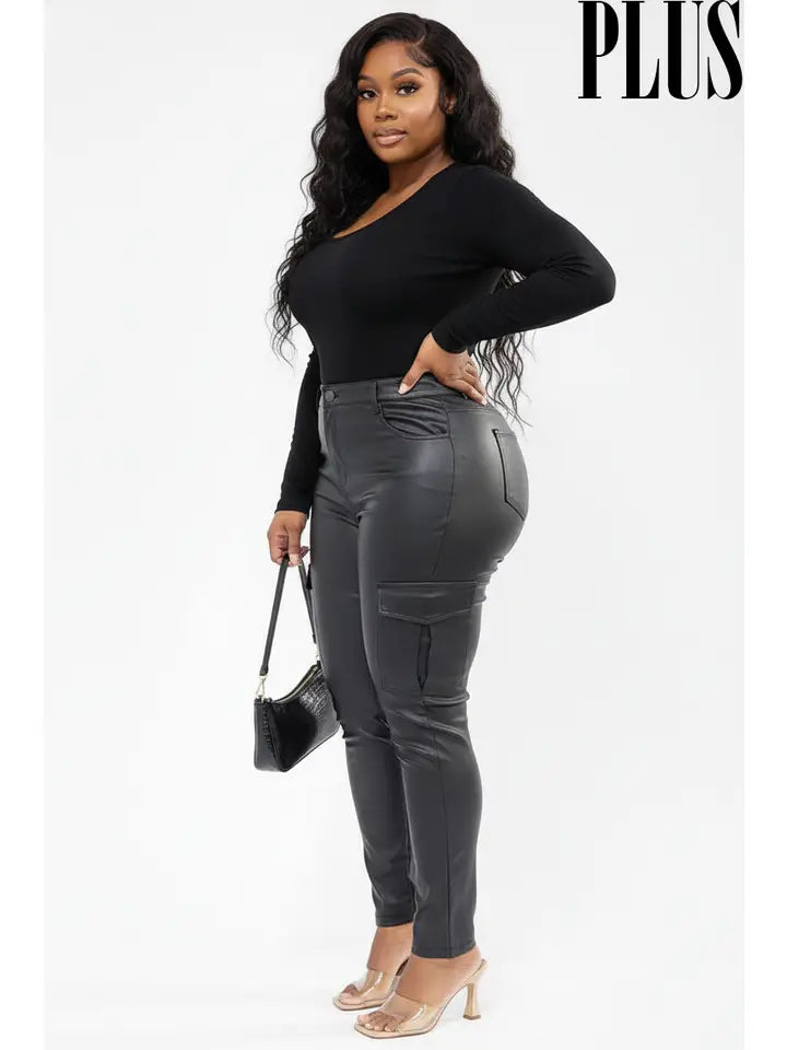 Cargo Pockets leather Skinny Leg Pants