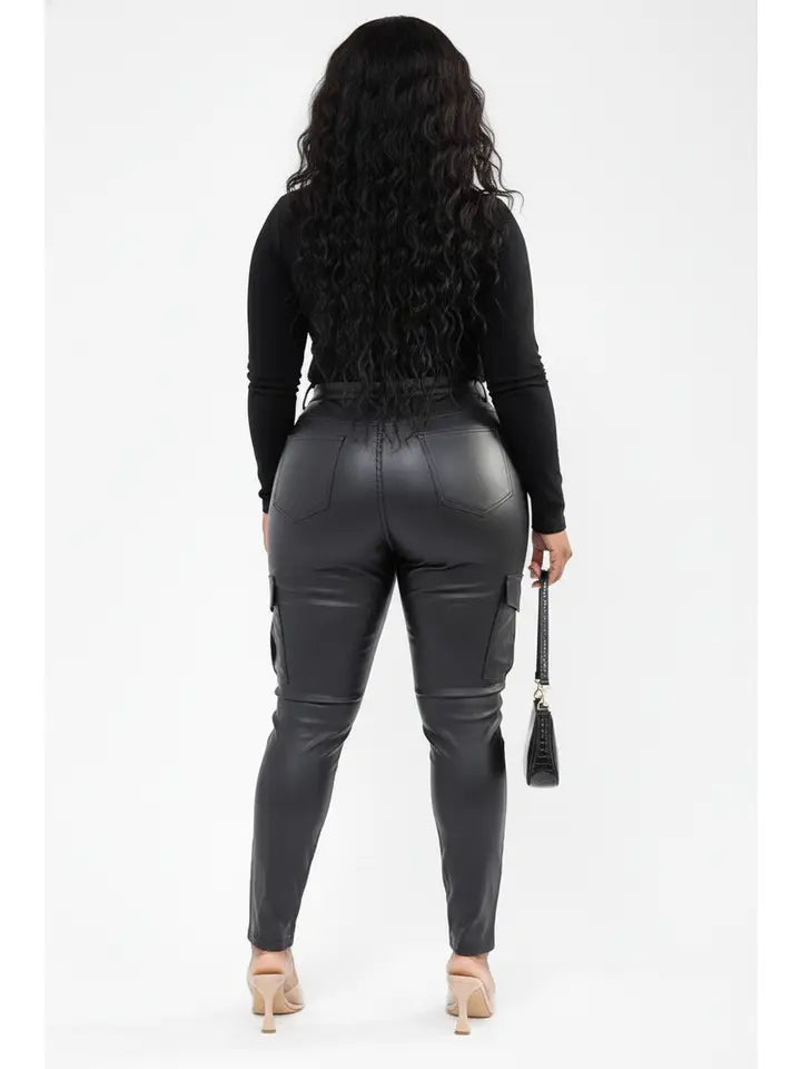 Cargo Pockets leather Skinny Leg Pants