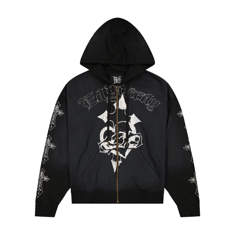 CROSSES BOXY ZIP HOODIE(SUNFADE BLACK)