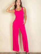 Notched Neck Cami Jumpsuit Fuchsia