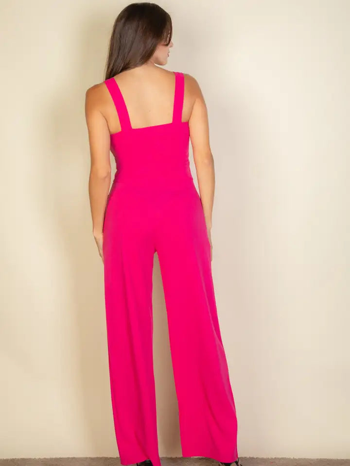 Notched Neck Cami Jumpsuit Fuchsia