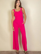 Notched Neck Cami Jumpsuit Fuchsia